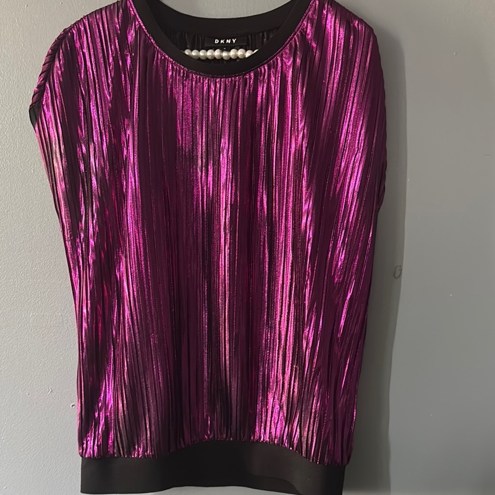 DKNY Women's Metallic Pink Blouse